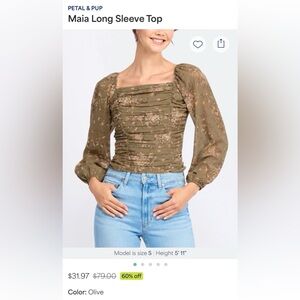 Petal + Pup Floral Ruched Olive Top - XL - Like New